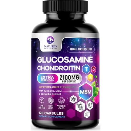 Glucosamine Chondroitin Joint Complex - 2100mg per Serving - Extra Strength Joint Support with MSM, Turmeric & Boswellia - Supports Cartilage, Joint Health & Flexibility - Bottled USA - 120 Capsules