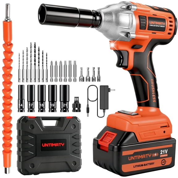 Cordless Impact Wrench, UNTIMATY 1/2 inch  Brushless Impact Gun, Max Torque 320 Ft-lbs（430N.m） Impact Wrench with 21V Brushless Motor, with 3.0Ah Li-ion Battery & 7 Sockets
