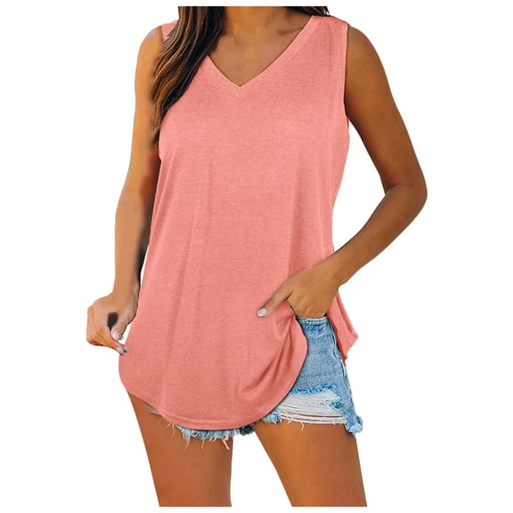 Aihuaihua Fashionable Tailcoat Hem V Neck Sleeveless Tank Top for Women Casual Summer Solid Color Vest Tee
