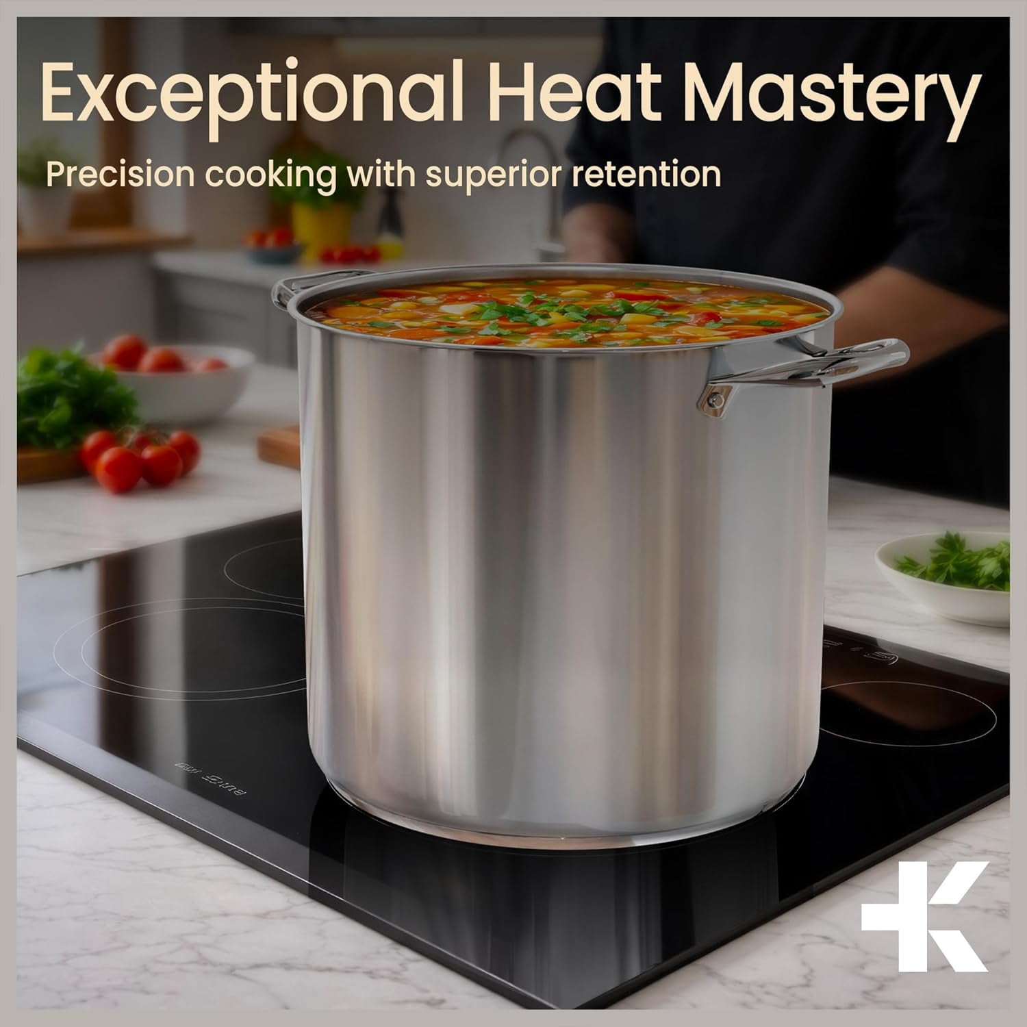 Bakken- Swiss 20-Quart Stainless Steel Stockpot with Glass Lid –Heavy-Duty, Induction Compatible, Easy Cleaning & Dishwasher Safe