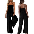thumbnail image 3 of Jumpsuits for Women Spaghetti Strap Wide Leg Overalls Summer Rompers with Pockets Black S, 3 of 8