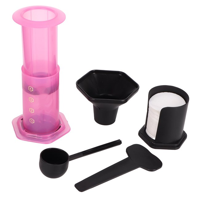 Cafetera portátil de prensa para el hogar, cafetera de goteo con 400 filtros de papel, color rosa