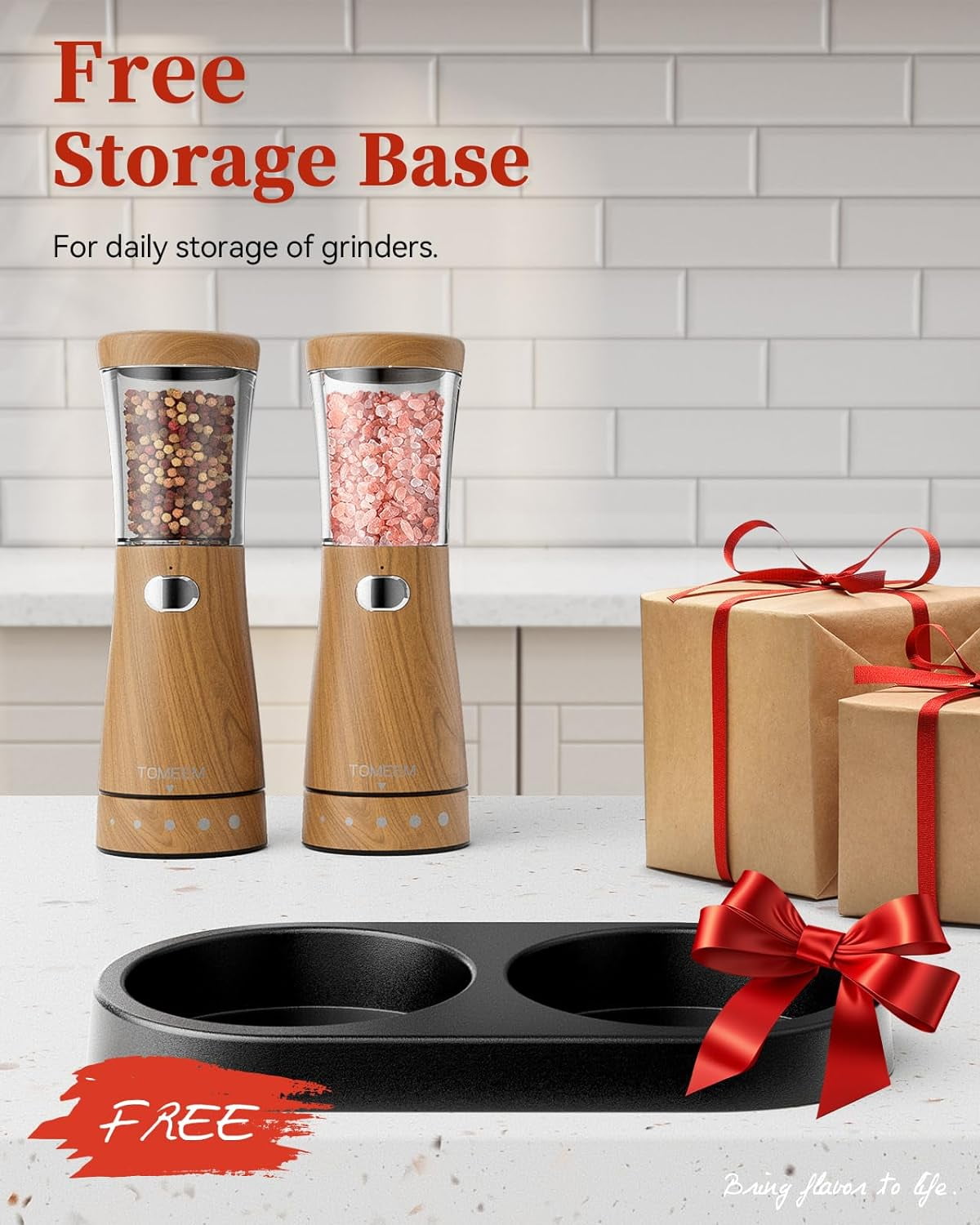 Electric Salt and Pepper Grinder Set Adjustable Coarseness Mill Grinders Shakers Refillable USB Rechargeable with LED Light Tomeem (2 Pack)