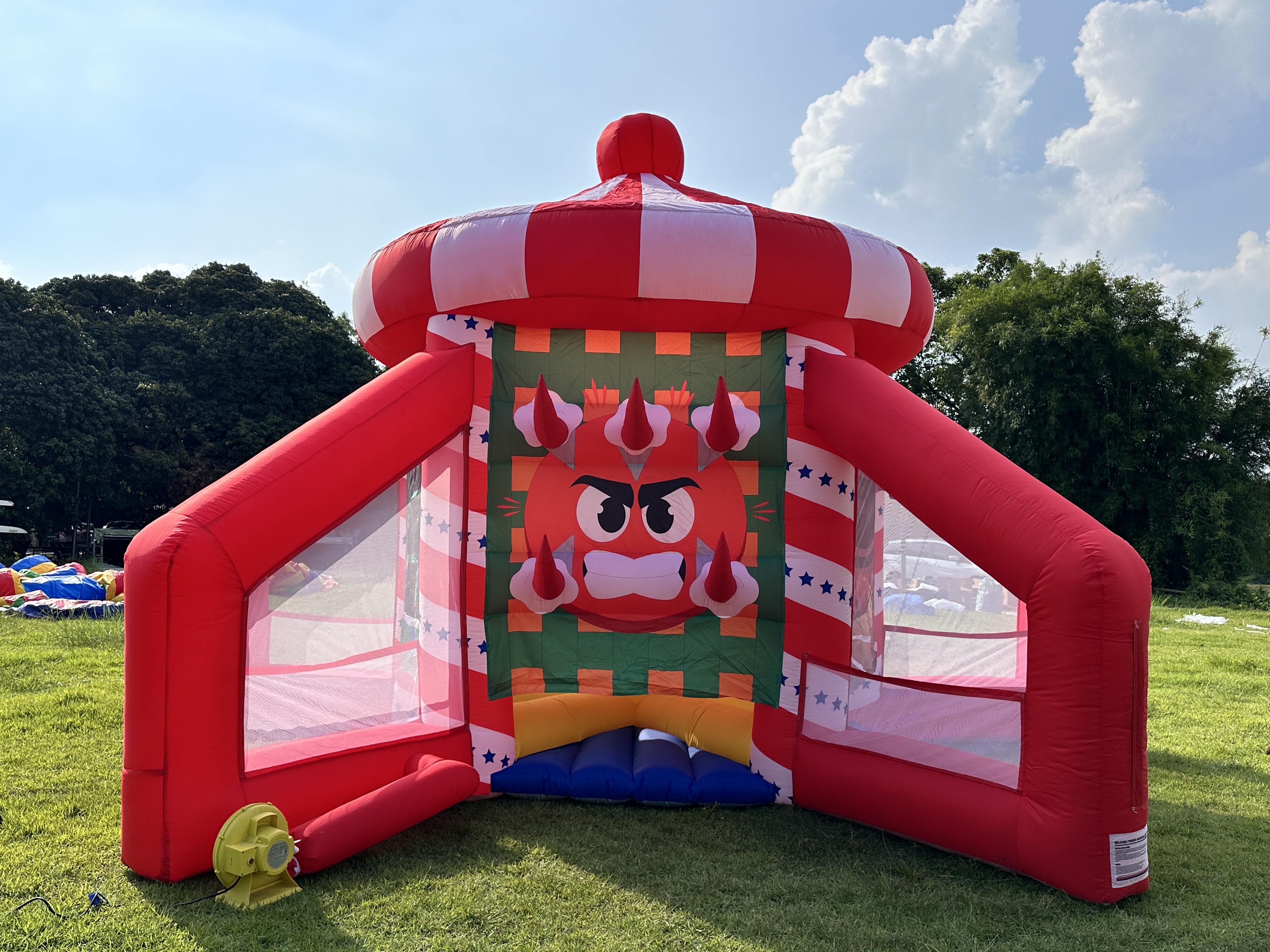 5-in-1 Inflatable Carnival Game House with Basketball Hoop, Soccer Goal, Target Toss & Dart Board for Kids Parties