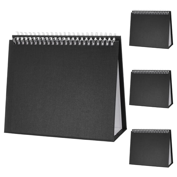 Uxcell 4 Pack Blank Desk Calendar Base, Flip Calendar Standing 8.3 x 6.7" Pearl Paper Small Desk Calendar for DIY Home Office Desktop Accessory Decor Monthly Planner, Black