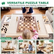 QDKGH Wooden Puzzle Table with Drawers for 1500 Piece Puzzles Adjustable Height Felt Surface Lockable Wheels 1 Pack 33.8x 25.55 Inch