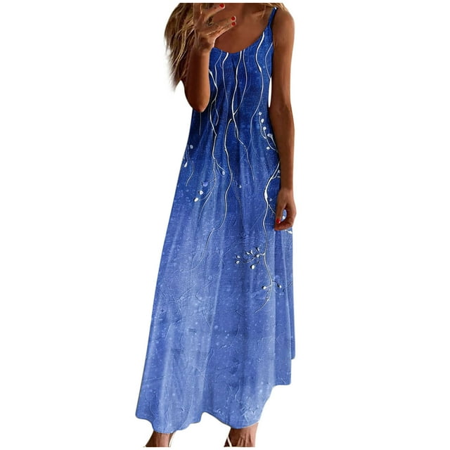 Vestidos de Verano con Cuello en V para las Mujeres 2025 Imprimir Vestido de Cuello Redondo sin Mangas Vestidos Largos Casuales, Ligeros Y de Moda