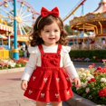 thumbnail image 3 of enyan Baby Girls Christmas Outfits Long Sleeve Onesie Romper+Suspender Skirt Set+Headband 3Pcs Fall Winter Clothes Red，3-6 Months, 3 of 7