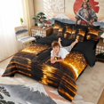 thumbnail image 4 of Manfei Silhouette Samurai Bedding Comforter Set for Boys Men, Fire Water King Bedding Sets, Black Gold, Black Reversible7-Piece, 4 of 6