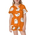 thumbnail image 4 of HEVRJEWJD Girls Halloween Print Short Sleeve Top With Shorts Pajamas Kids Button-Down Nightwear Loungewear Orange8 2-3 Years, 4 of 5
