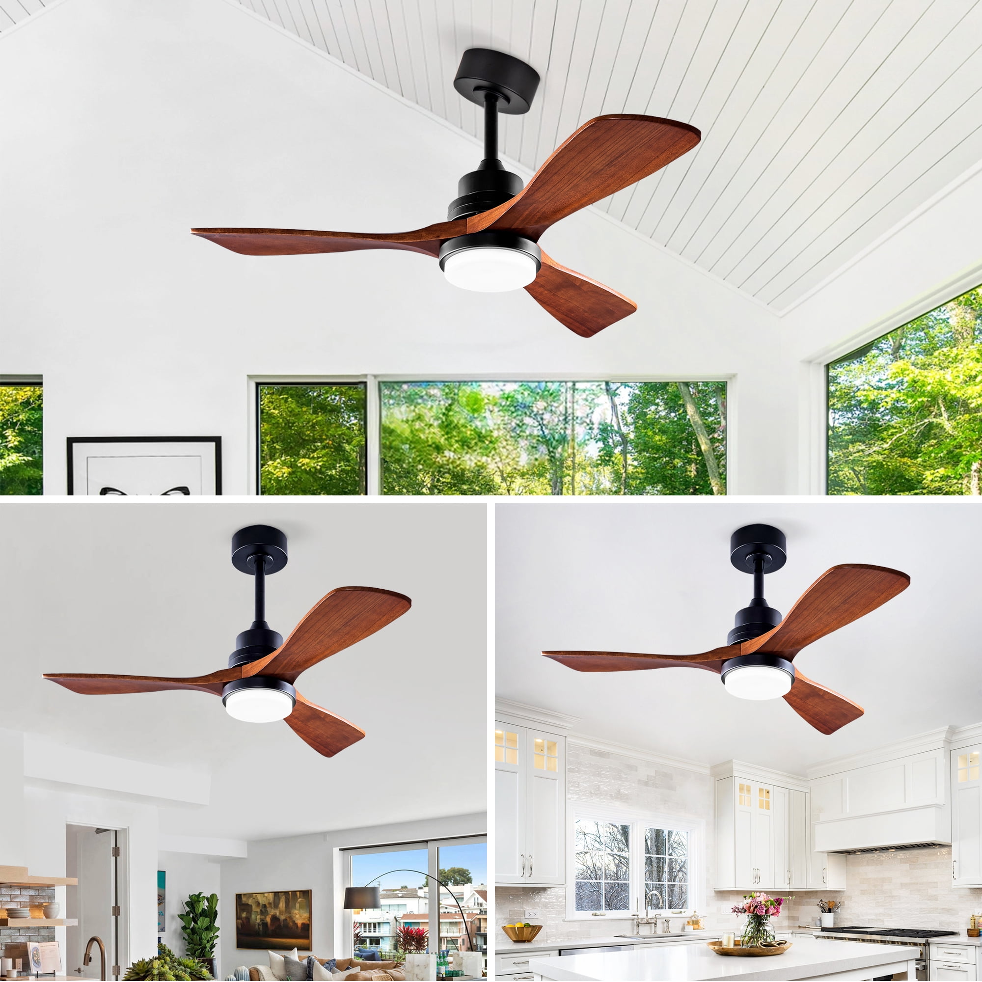 Ceiling Fan with Lights, 42 Inch Remote Control 3 Wood Blades Outdoor Ceiling Fan for Patio Farmhouse Home, Black