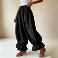 thumbnail image 5 of LUGOGNE Harem Pants Women Smocked Elastic Waist Baggy Lounge Pants Pleated Ruffle Hem Lightweight Flowy Casual Trousers with Pockets Black,XXL, 5 of 5