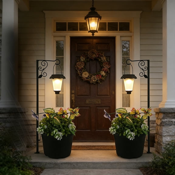 SDJMa 1 Pc Solar Lamp Post Light with Planter, Waterproof Warm White Light, Freestanding for Outdoor Front Porch Patio Garden Yard (Flowers not Included)