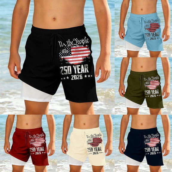 Swim Shorts Boys Boys Patriotic Print Swim Shorts Kids Youth Comfortable Beach Pool Swimwear Army Green 3-4 Years