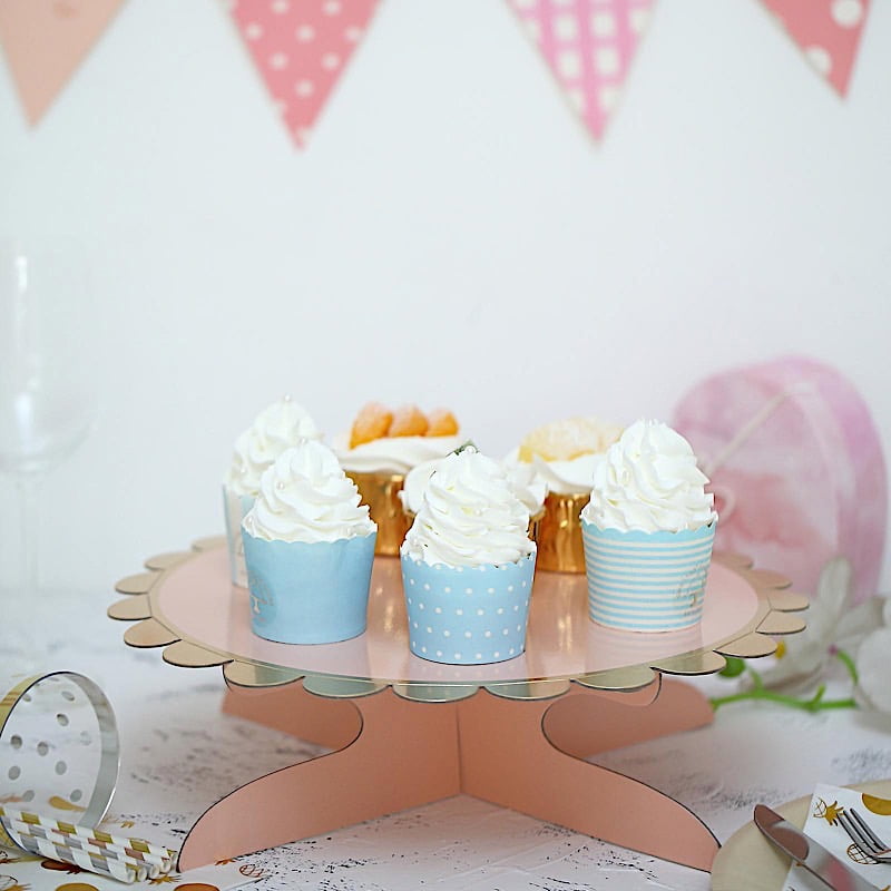 BalsaCircle 4" Blush Gold Trim Cardboard Cake Cupcake Stand