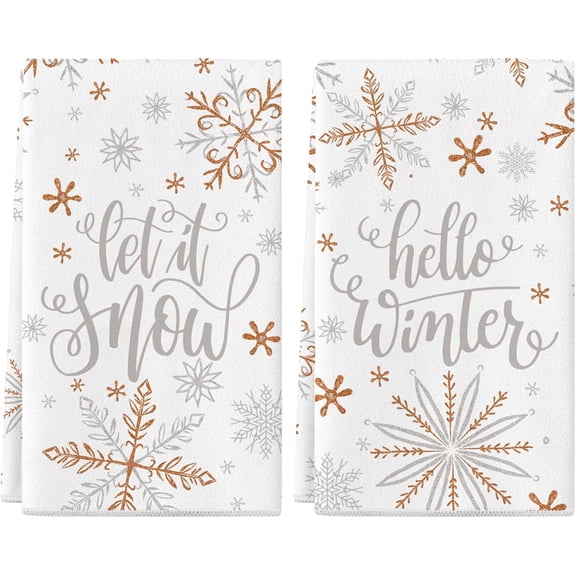 Christmas Kitchen Towels Set of 2, Hello Winter Snowflakes Dish Towels, 18x26 inch, Polyester