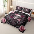 thumbnail image 3 of Homewish Gothic Sugar Skull Twin Quilt Set,Pink Red Damask Flowers Twin Coverlet Set,Halloween Duvet,2pcs, 3 of 7