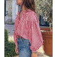 thumbnail image 4 of PRETTYGARDEN Women Fall Plaid Long Puff Sleeve Shirts V Neck Casual Blouses Gingham Button Down Oversized, Pleated Drop Shoulder Cotton Tops, Dressy Casual, Work Vacation Travel, Fall Outfits Trendy, 4 of 8