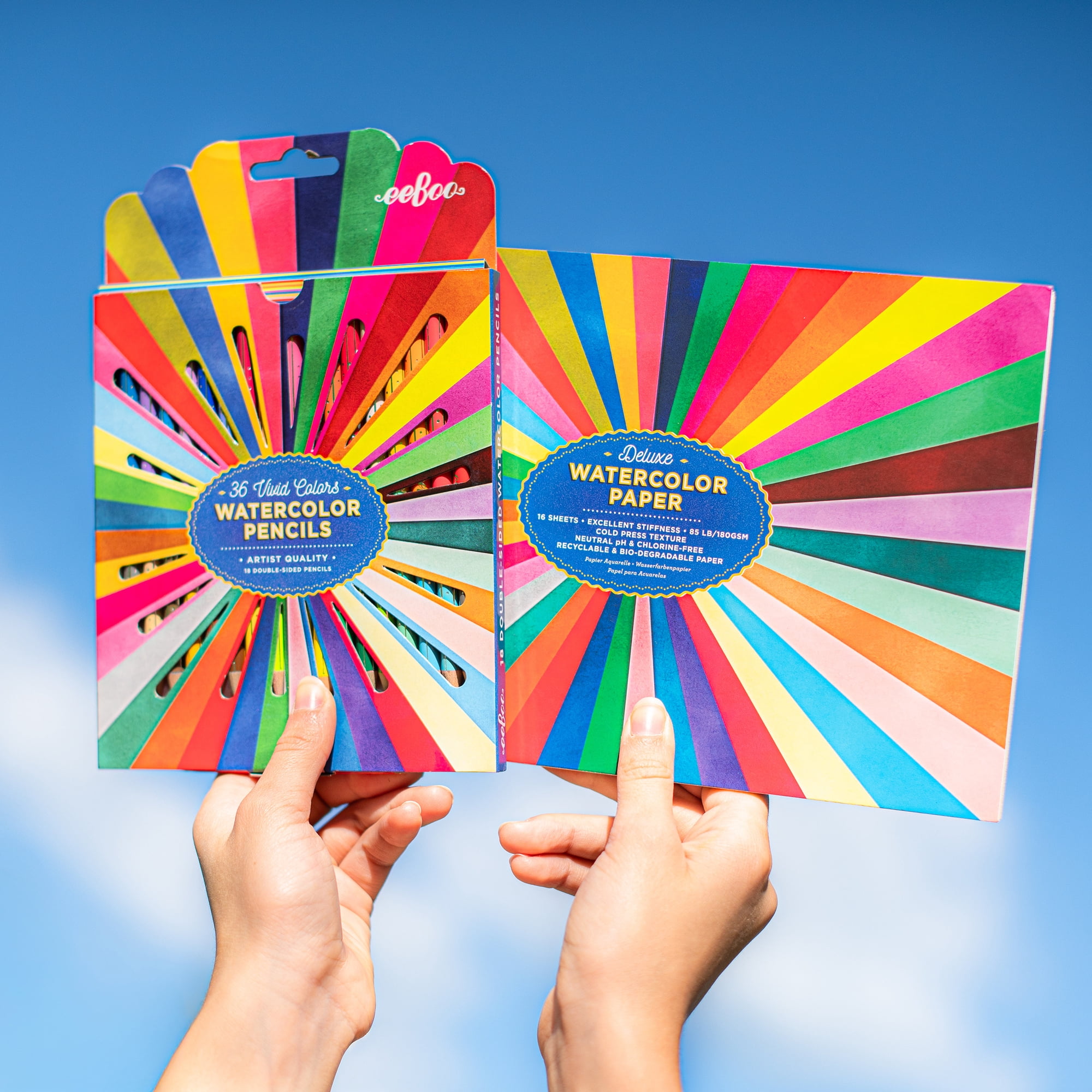 eeBoo: Watercolor Pencils - Rainbow - 18 Double-Sided Pieces, 36 Colors, Foil Barrels, Artist Quality, Adults Art Supplies