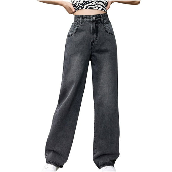 AherBiu High Waisted Jeans for Women Straight Leg Vintage Denim Pants Streetwear Loose Trousers