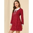 thumbnail image 4 of Vestido camisero vintage de manga larga con cuello Peter Pan y lunares para mujer borgoña M, 4 of 6