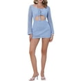 thumbnail image 2 of INSPIRE CHIC Women's Crochet Knit Dresses Cover Up Drawstring Tie Cutout Swimsuit Beach Dress M Light Blue, 2 of 6