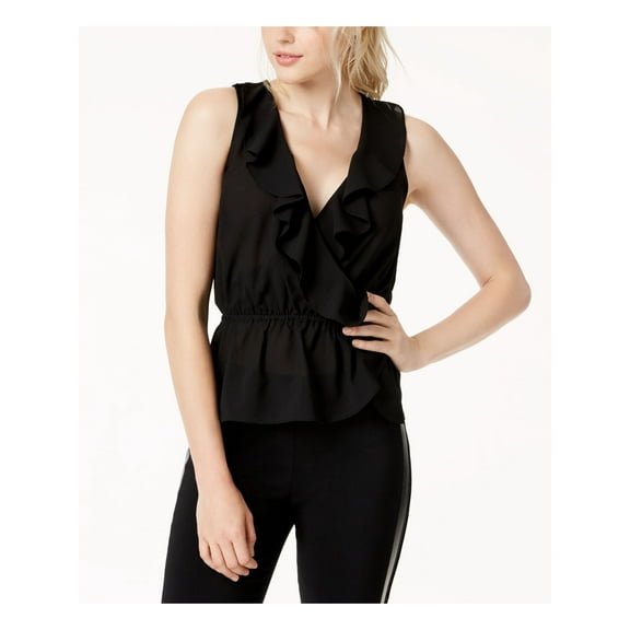 BAR III $40 Womens New 1532 Black Ruffled Surplice Neckline Top XS B B