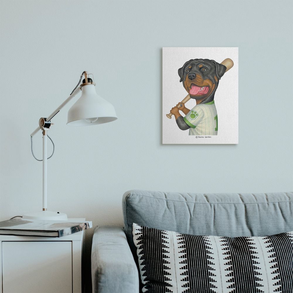 Stupell Industries Rottweiler Baseball Player Family Dog Sports Designed by Danny Gordan