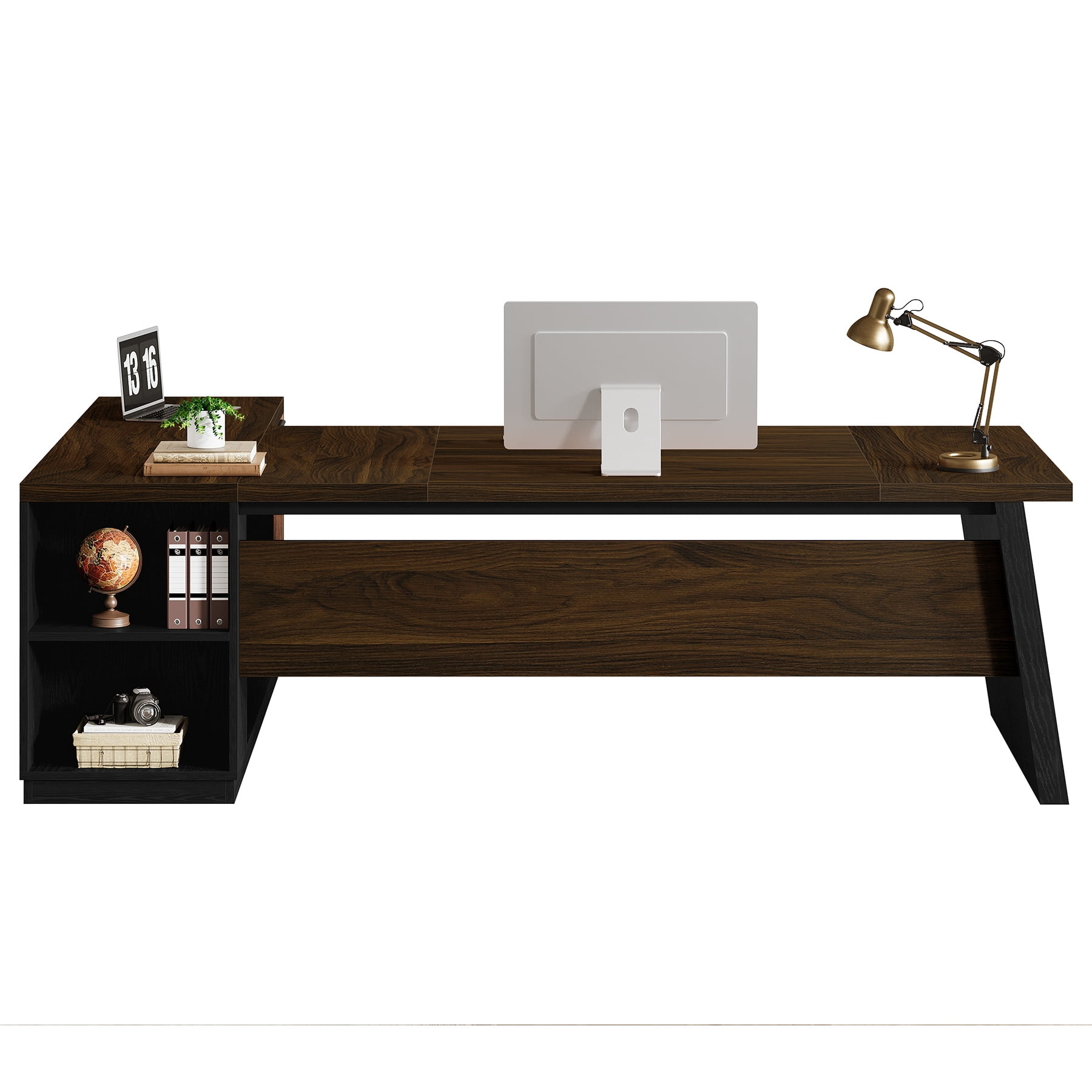Fnova 77" Large L-Shaped Executive Office Desk with File Drawers and Storage Shelves, Modern Computer Desk Writing Desk for Home Office