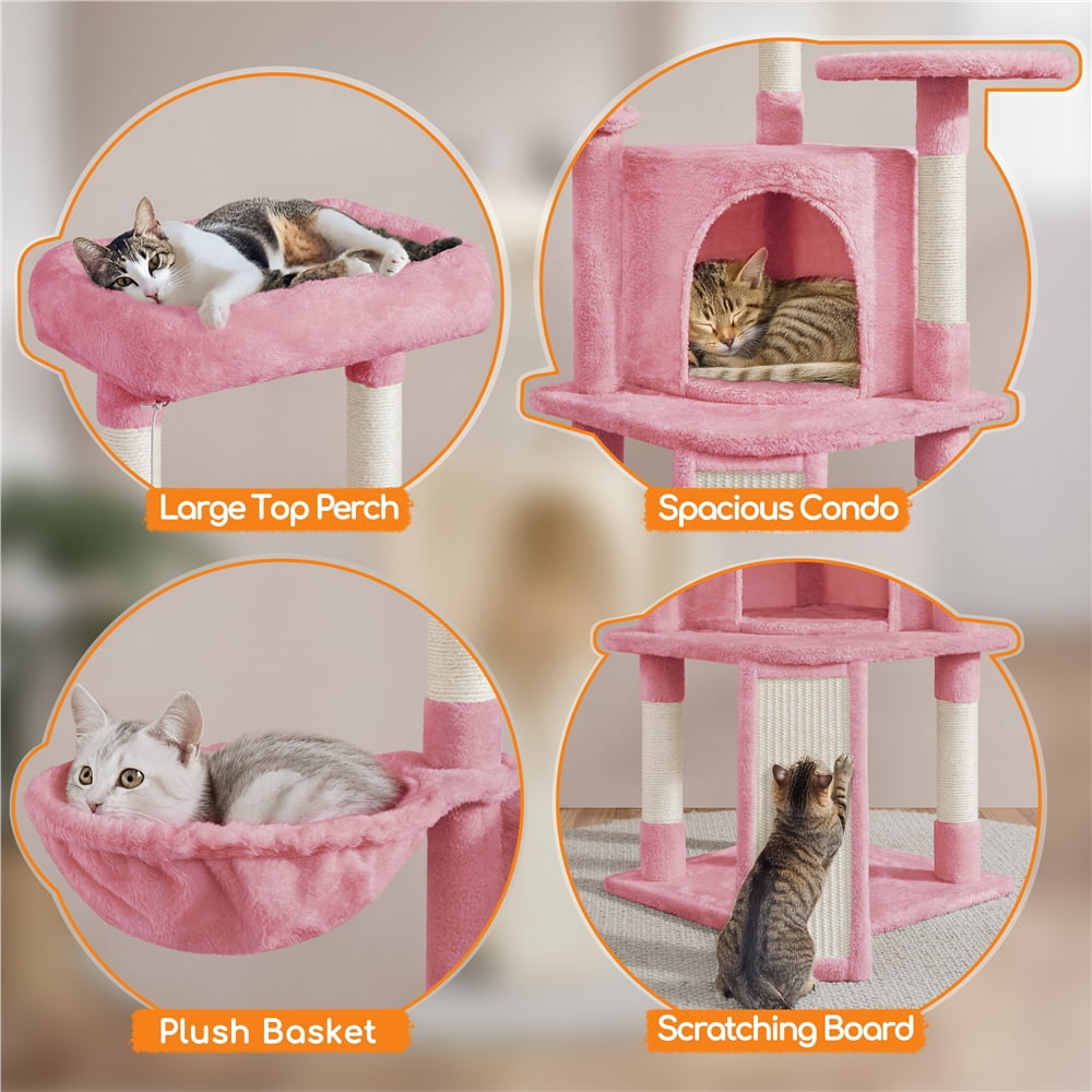 Yaheetech 42inch Cat Tree with Condo Basket Perch Platform, Pink