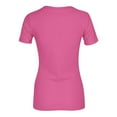 thumbnail image 5 of Fshiont Dressy Knit Womens Short Sleeve Stretch Crewneck Ribbed T-Shirt Fitted Casual Basic Tops Hot Pink M, 5 of 6