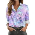 thumbnail image 2 of Lopecy-Sta Women's Christmas Snowflake Print Button-Down Blouse, Long Sleeve Gradient Loose Casual Shirt Top Purple L, 2 of 5