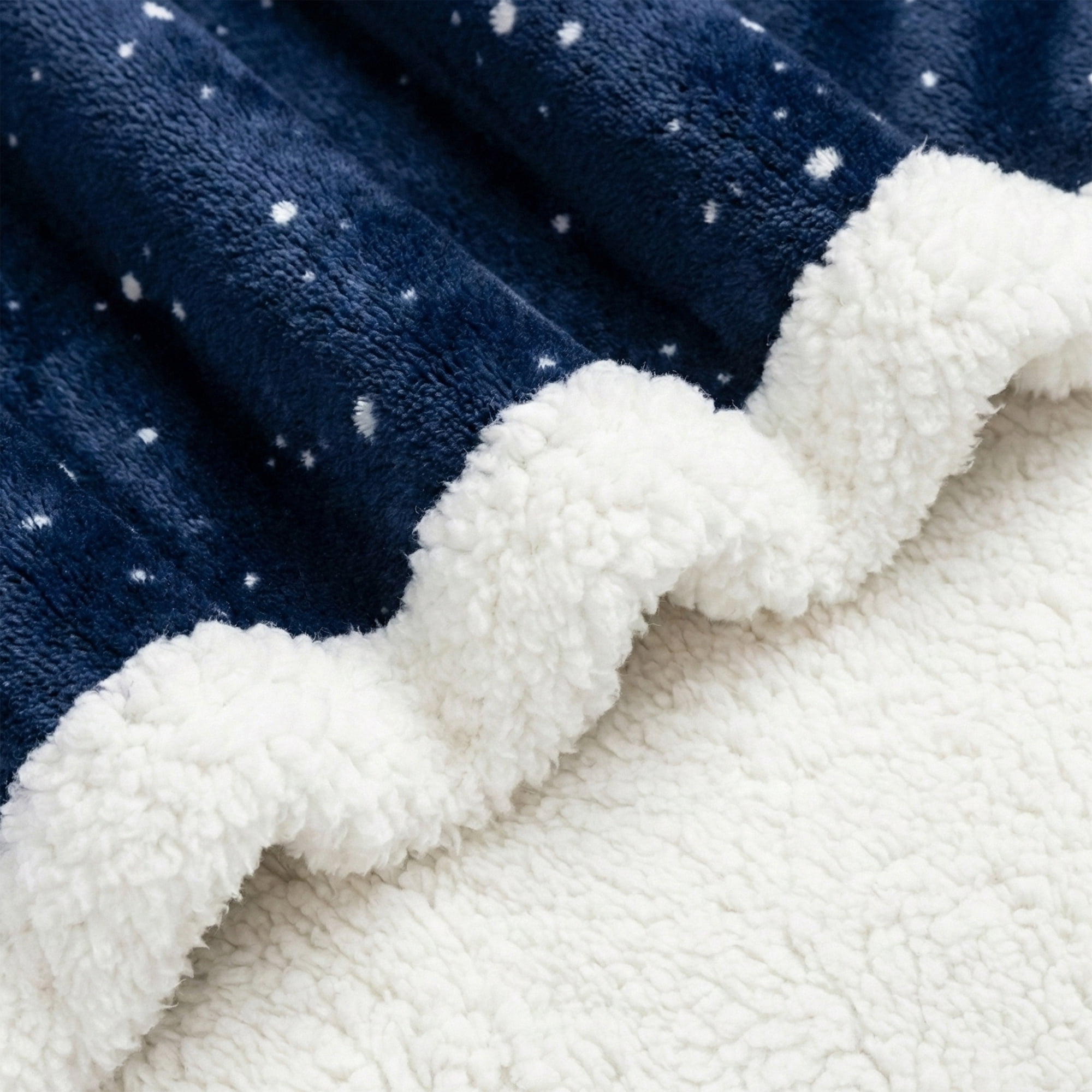 Americanflat 50x60 Printed Fleece and Reverse Sherpa Throw Blanket - Speckle Pattern - Reversible Design - Cozy Comfort for Couch or Bed - Dark Blue