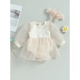 thumbnail image 2 of Bagilaanoe Newborn Baby Girl Rompers Dress Long Sleeve Bodysuits + Headband 6M 12M 18M 24M Infant Patchwork A-line Princess Dresses, 2 of 8