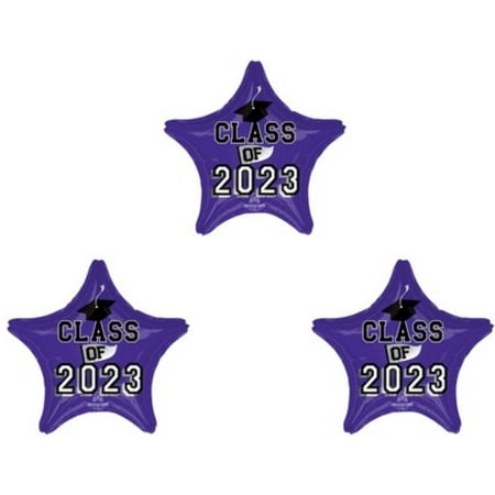 Class of 2023 Purple Star shape mylar balloons Set of THREE Graduation Cap