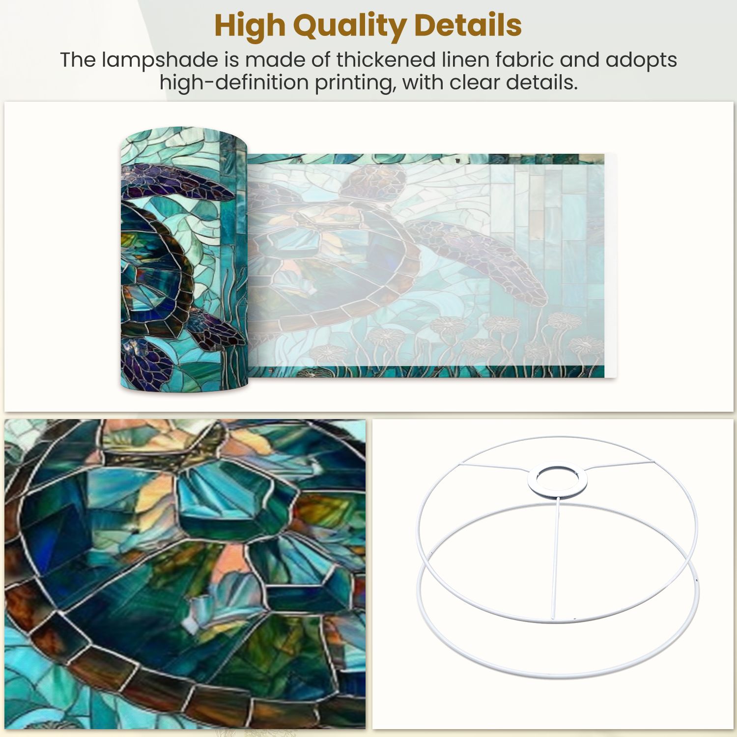 Linen Drum Lampshades Graceful Teal Stained Glass Sea Turtle Illustrated Anemones 13"x13"x10" Light Shade for Table Lamps Floor Lamps Drum Lamp Shades Lampshade Replacement Assembly Required
