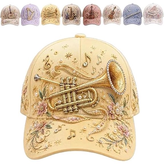 3d Musical Instrument Embroidery Cap, 3d Musical Instrument Embroidered Baseball Cap For Women Style Alternative, Printed Raised Dimensional Effects, Outdoor Travel Streetwear Hat