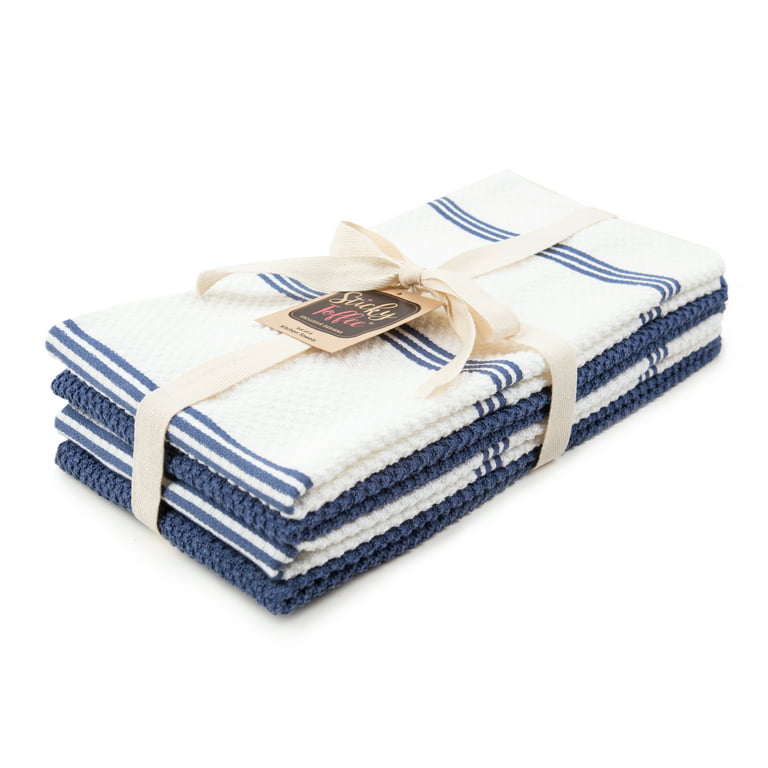 Sticky Toffee Kitchen Towels Dish Towels 100% Cotton, Set of 4, Dark Blue and White Hand Towels, Tea Towels, Reusable Absorbent Cleaning Cloths, 28 in