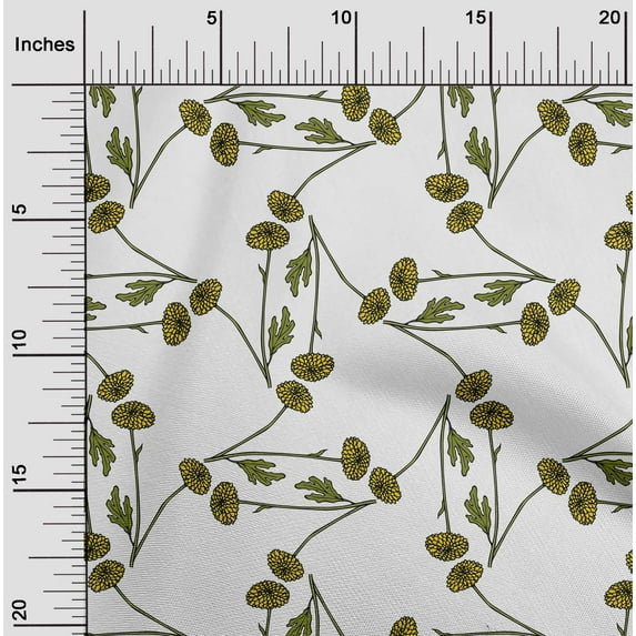 oneOone Viscose Chiffon White Fabric Marigold Floral Craft Projects Decor Fabric Printed By The Yard 42 Inch Wide