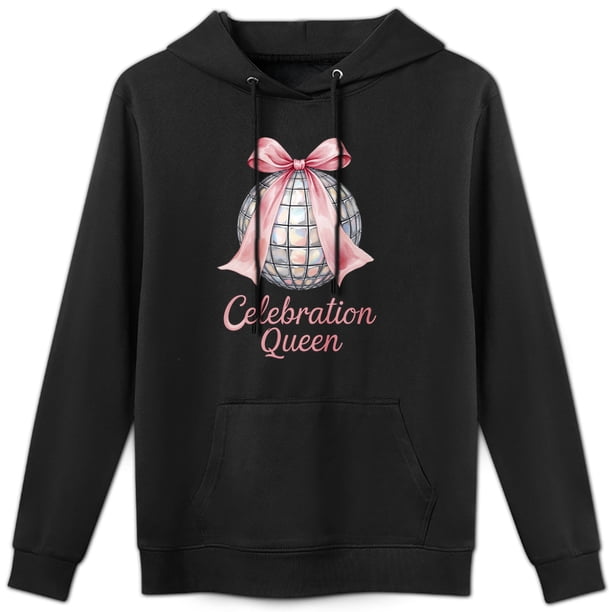 Sudadera con capucha "Celebration Queen" con diseño de bola de discoteca, 52% algodón, 48% poliéster, para mujer