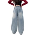 thumbnail image 6 of Frostluinai Distressed Jeans for Girl 5-15Y High Elastic Waist Retro Denim Pants Baggy Straight Wide Leg Jeans with Pocket Vaqueros De Mujer, 6 of 8