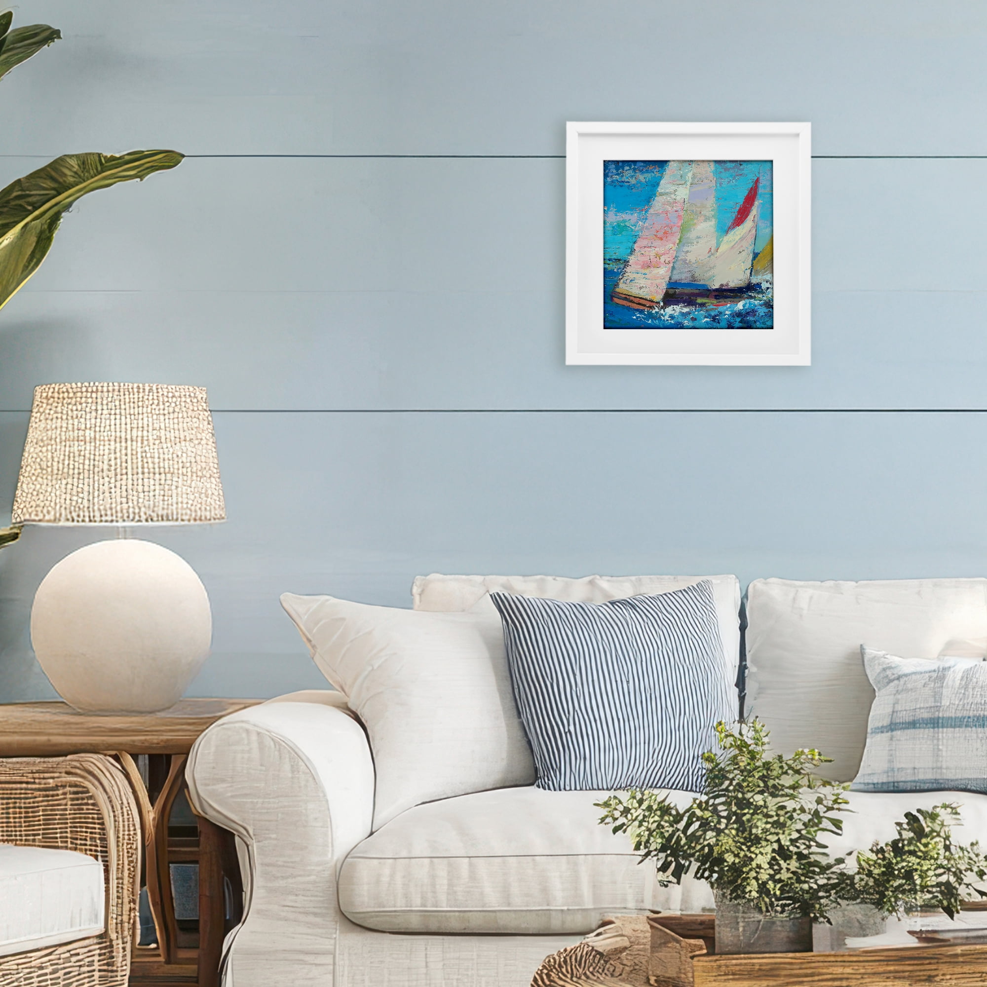 Stupell Industries Expressive Sailboats on Waves White Framed Print Under Glass, design by Beth A. Forst