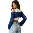 thumbnail image 5 of Lumtrix Crochet Crop Tops for Women Y2k Hollow Out Crochet Shrug Sweater Long Sleeve Going Out See Through Top Shoulder Cover Dark Blue XL, 5 of 7