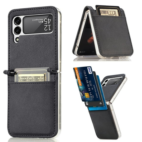 Allytech Case for Samsung Galaxy Z Flip 3 5G Cover 2021, Galaxy Z Flip 3 Wallet Case with Pen Slot, PU Leather Anti-Scratch Shockproof Card Slots Back Foldable Skin Case for Galaxy Z Flip3, Black
