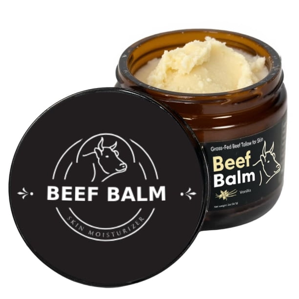 Sebo de res para la piel: (vainilla) - Bálsamo de sebo de res 100 % alimentado con pasto, humectante de sebo natural para rostro y cuerpo