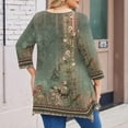 thumbnail image 3 of WTOBBY Women's Plus Size Floral Print 3/4 Sleeve Round Neck Tunic Top Loose Fit Tee for Full Figure Comfort and Fall Seasonal Fashion,Army Green L, 3 of 5