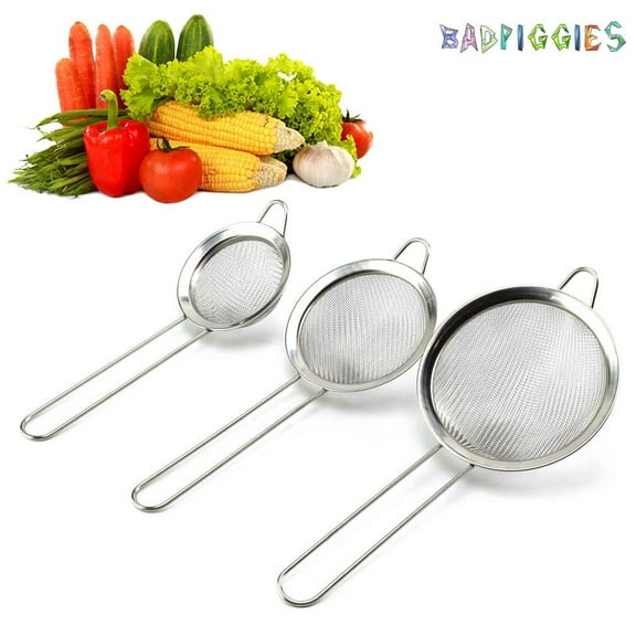 BadPiggies Fine Mesh Stainless Steel Strainers, Colander Sieve Sifters with Long Handle for Kitchen Food Coffee Juice, L