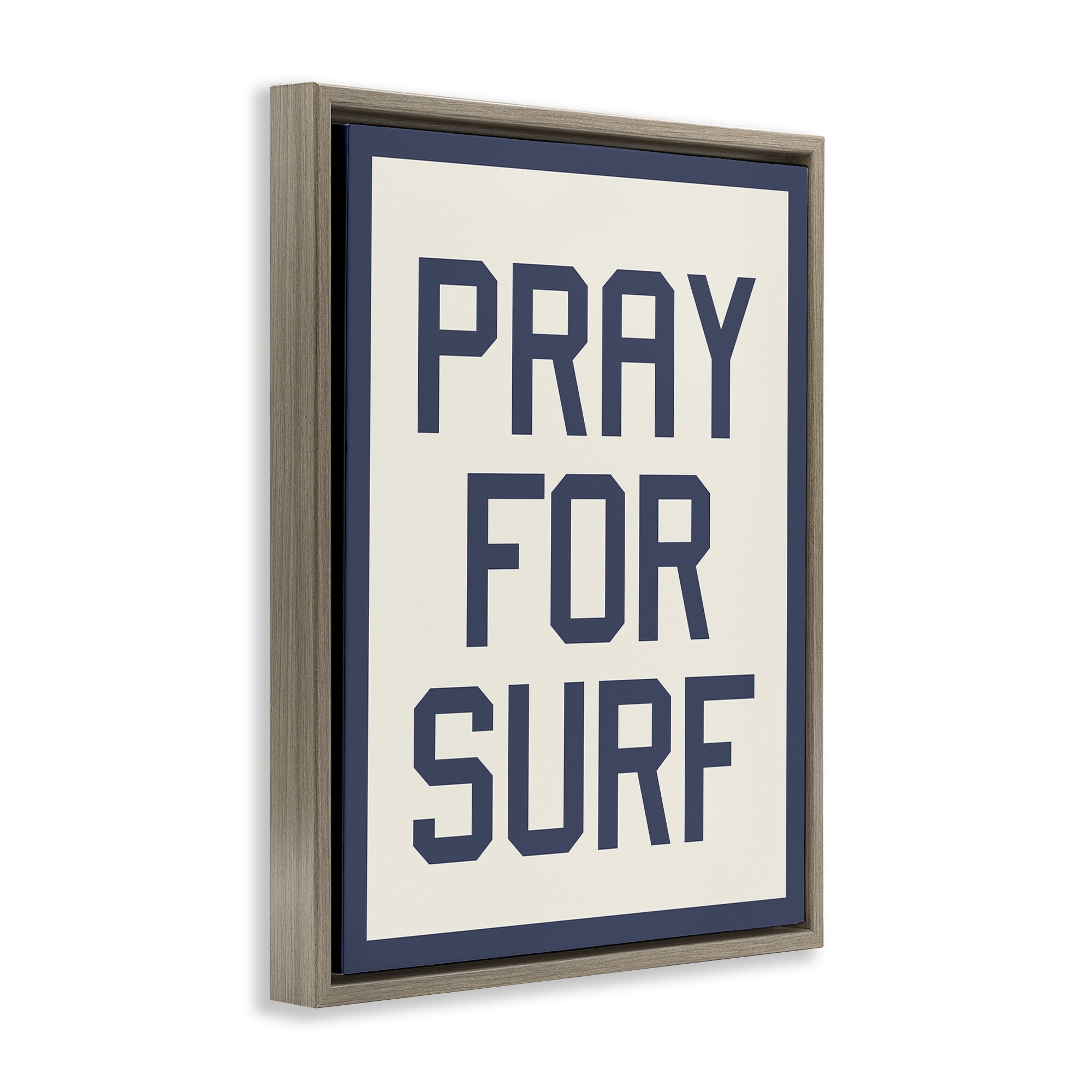 Stupell Industries Pray for Surf Phrase Nature Painting Brown Floater Framed Canvas Art Print Wall Art, 25 x 31