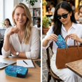 thumbnail image 4 of SEANATIVE Neoprene Eyewear Pouch Zipper Glasses Case Shockproof Anti-Scratch Eyeglasses Case Lightweight Women Men Sunglasses Holder Bag for Outdoor Office Travel, Glitter Butterfly Print Blue, 4 of 7