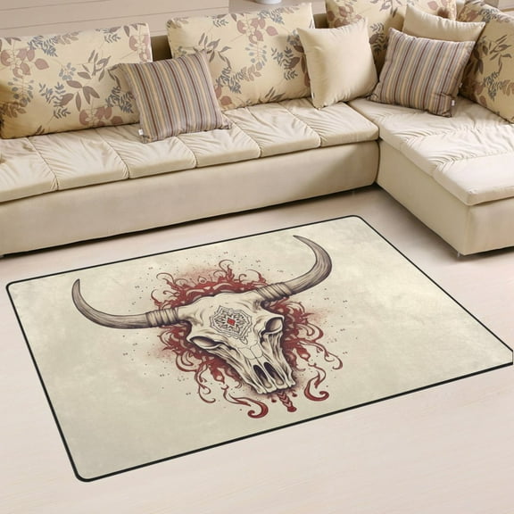 Ryvnso Cow Skull Area Floor Mat Non-Slip Carpet Soft Rugs Doormats 31" x 20"